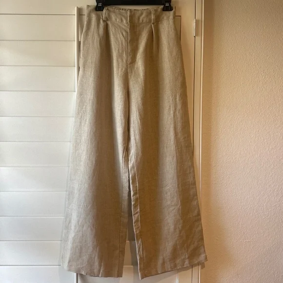 FAITHFULL THE BRAND NEW Ida Linen Wide Leg Pants Natural 6 M - Picture 5 of 10